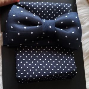 H&M Blue Polka Dot Bow Tie and Pocket Square